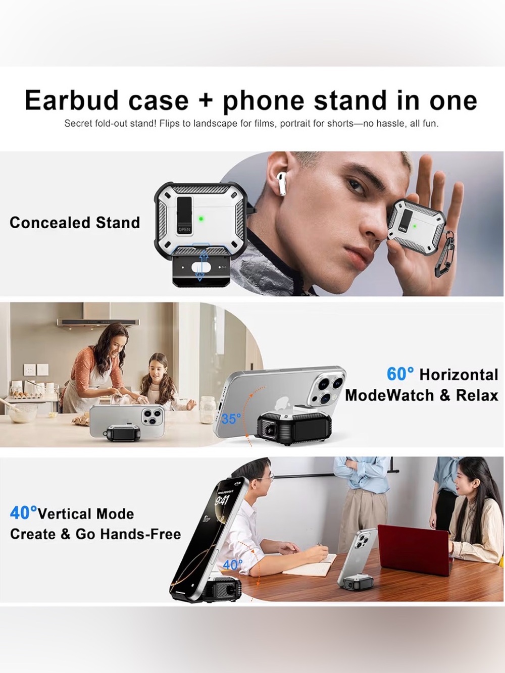 Case for AirPods 3 Rugged Protective Case Wireless & Phone Stand White - Picture 5 of 11